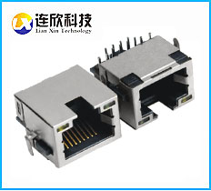 RJ45連接器插座10P8C網(wǎng)絡(luò)接口90度沉板插板式帶LED燈B款RJ45插座