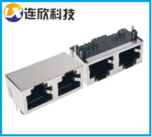 RJ45連接器1*2雙并排 RJ45接口插板式15.7MM無燈/帶LED燈